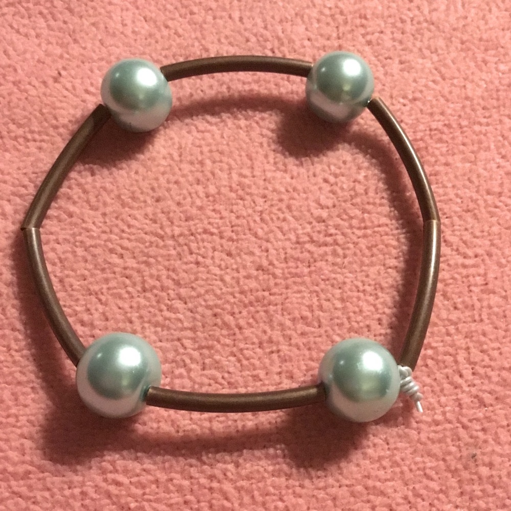 Teal Pearl and Copper Love Bracelet